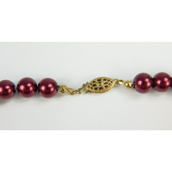Vintage Grassmann-Blake Cranberry Faux Pearl Sterling Clasp Necklace 24" - Picture 5 of 5